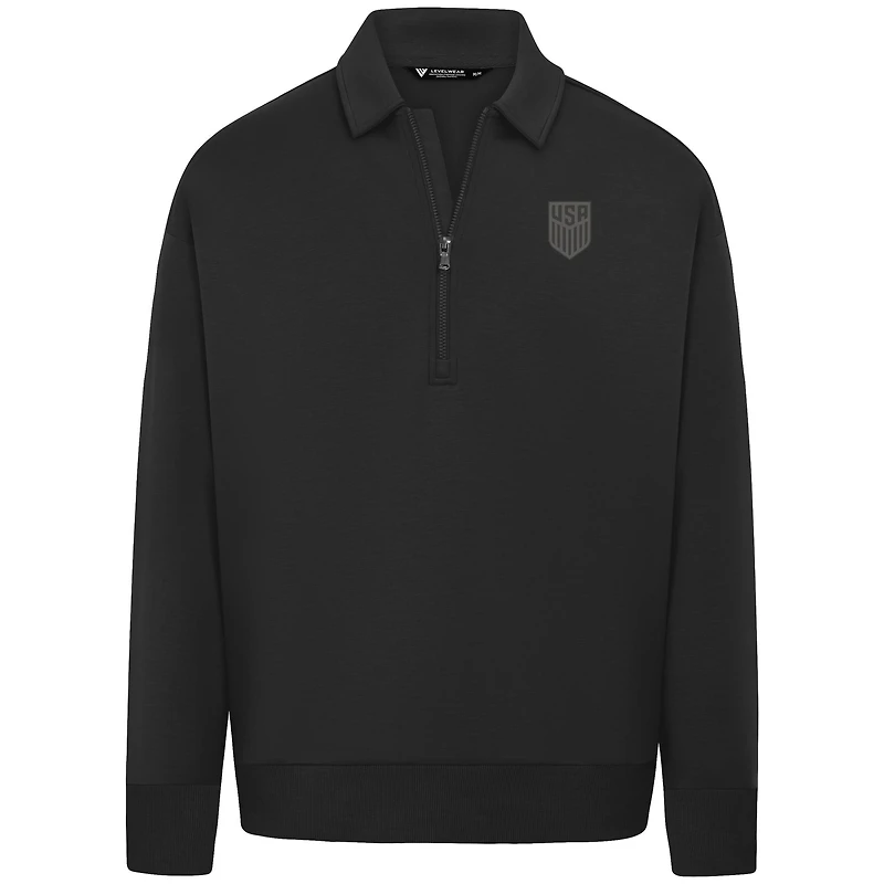 Men's Levelwear Black USMNT Luxe Signature Quarter-Zip Tri-Blend Sweatshirt