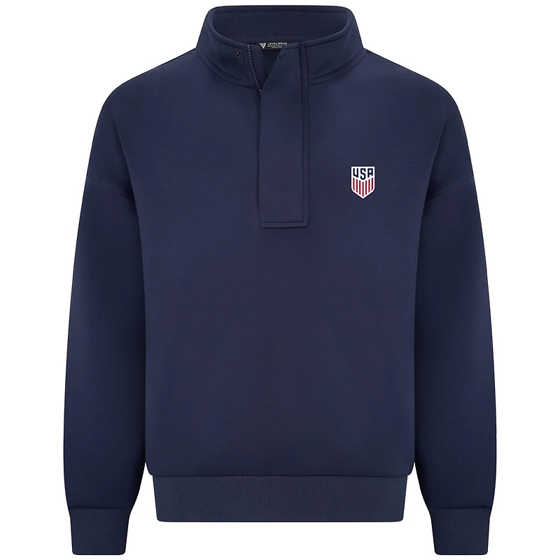 Men's Levelwear Navy USMNT Luxe Signature Stein Quarter-Zip Tri-Blend Sweatshirt with 3-D Patch