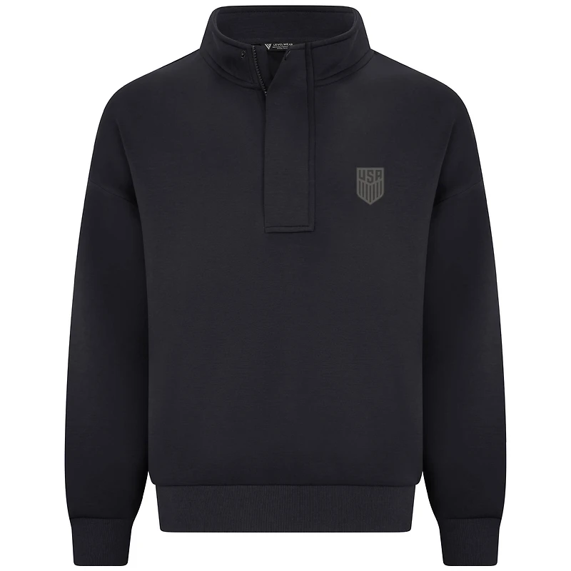 Men's Levelwear Black USMNT Luxe Signature Stein Quarter-Zip Tri-Blend Sweatshirt