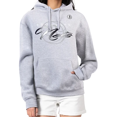 Women's G-III 4Her by Carl Banks Gray Brooklyn Nets Shadow Logo Tri-Blend Fleece Hoodie