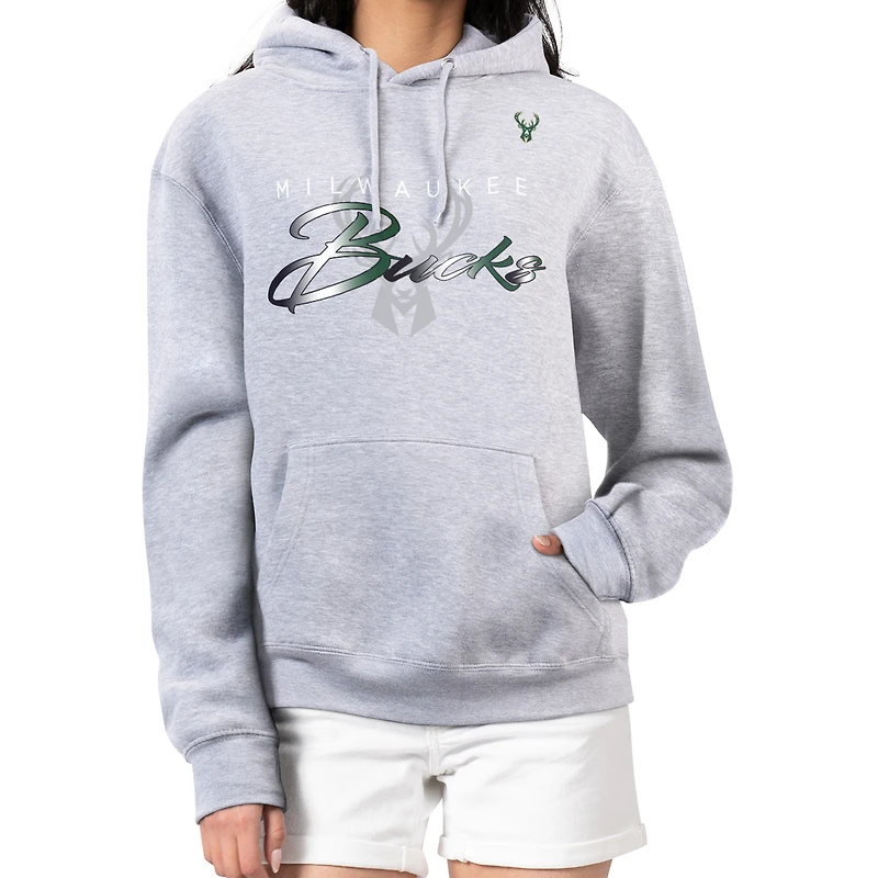 Women's G-III 4Her by Carl Banks Gray Milwaukee Bucks Shadow Logo Tri-Blend Fleece Hoodie