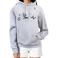 Women's G-III 4Her by Carl Banks Gray Milwaukee Bucks Shadow Logo Tri-Blend Fleece Hoodie