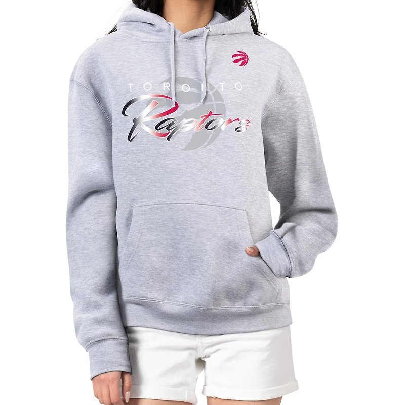 Women's G-III 4Her by Carl Banks Gray Toronto Raptors Shadow Logo Tri-Blend Fleece Hoodie
