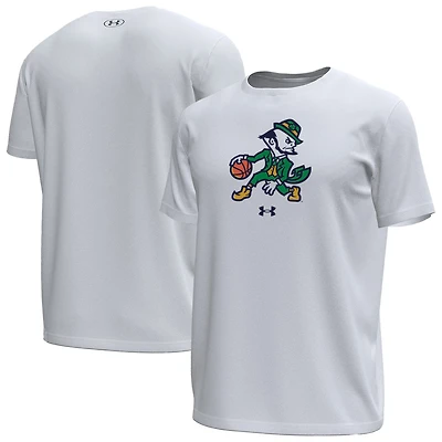 Men's Under Armour White Notre Dame Fighting Irish Basketball Leprechaun Tech Stretch T-Shirt