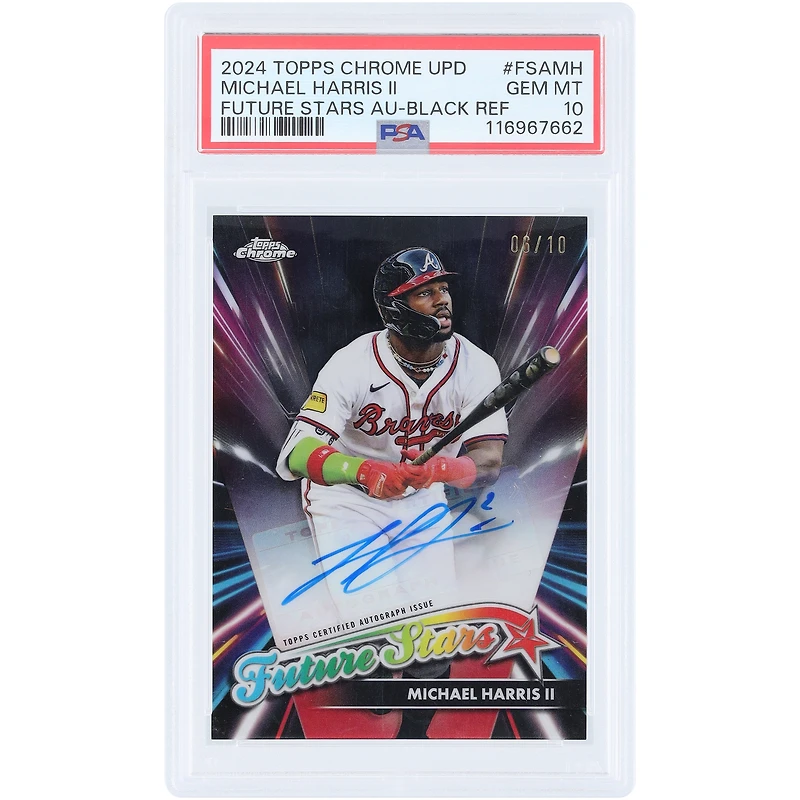 Michael Harris II Atlanta Braves Autographed 2024 Topps Chrome Update Future Stars Black #FSA-MH #6/10 PSA Authenticated 10 Card
