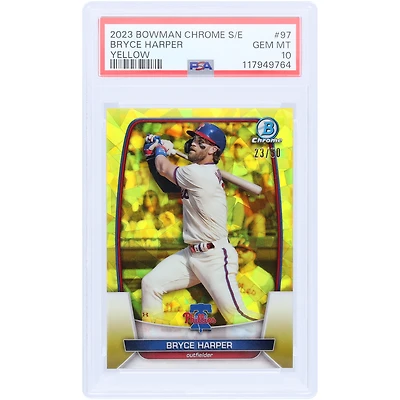 Bryce Harper Philadelphia Phillies 2023 Bowman Chrome Sapphire Yellow Refractor #97 #23/50 PSA Authenticated 10 Card