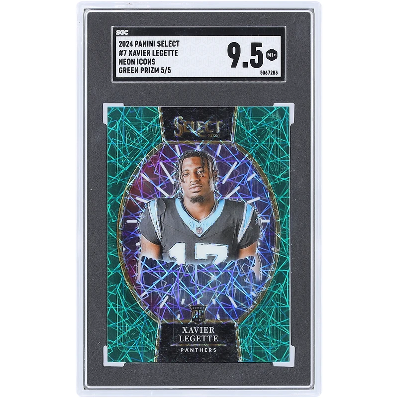 Xavier Legette Carolina Panthers 2024 Panini Select Green Prizm #7 #5/5 SGC Authenticated 9.5 Rookie Card