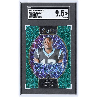 Xavier Legette Carolina Panthers 2024 Panini Select Green Prizm #7 #5/5 SGC Authenticated 9.5 Rookie Card