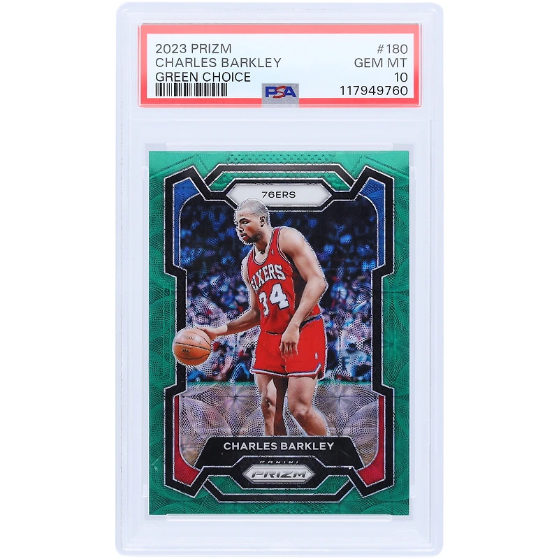 Charles Barkley Philadelphia 76ers 2023-24 Panini Prizm Green Choice Prizm #180 #7/8 PSA Authenticated 10 Card