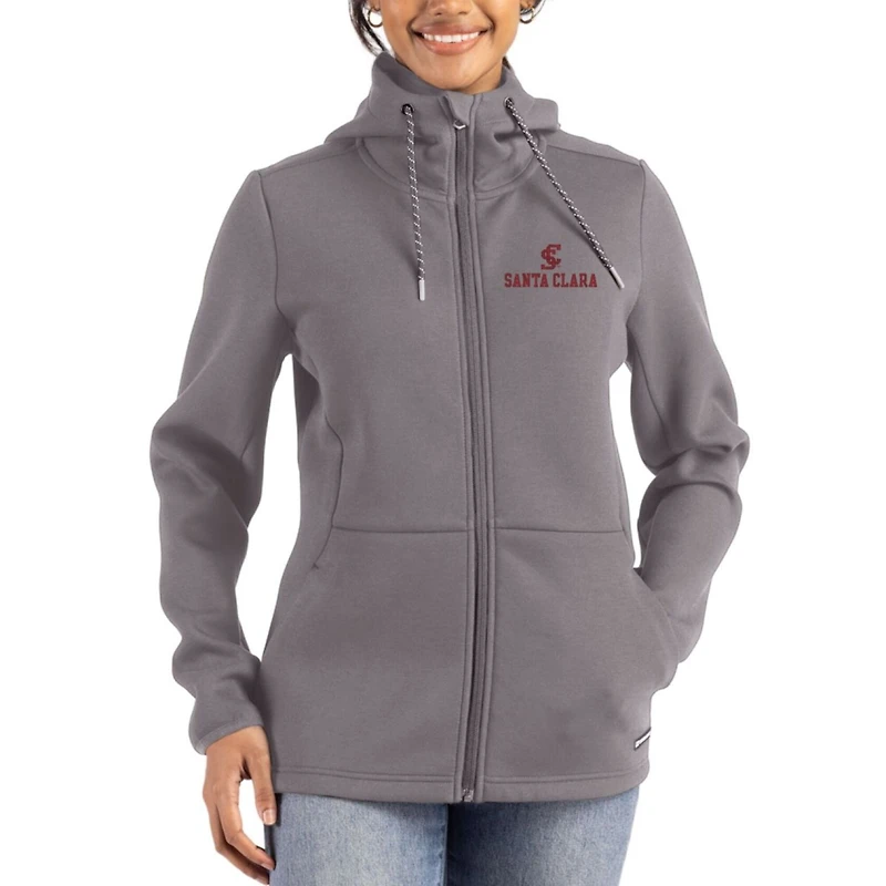 Women's Cutter & Buck Gray Santa Clara Broncos Roam Epic Comfort Recycled Full-Zip Hoodie Jacket