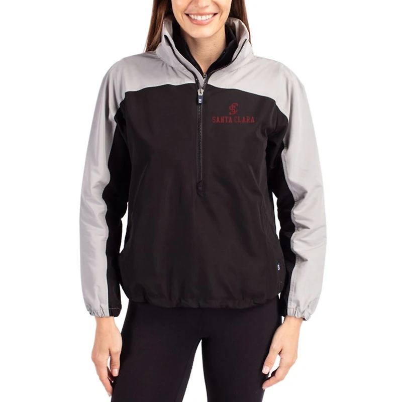 Women's Cutter & Buck Black Santa Clara Broncos Charter Eco Recycled Half-Zip Anorak Jacket