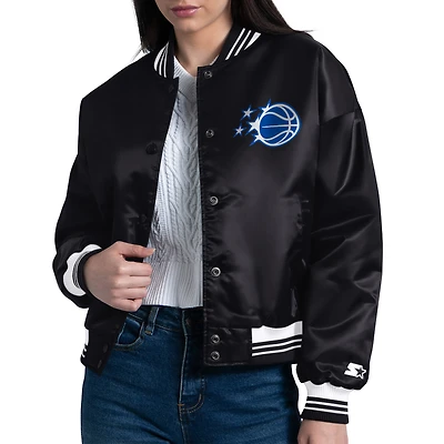 Women's Starter  Black Orlando Magic Arch Stripe Full-Snap Satin Varsity Jacket