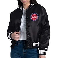 Women's Starter  Black Detroit Pistons Arch Stripe Full-Snap Satin Varsity Jacket