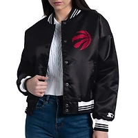 Women's Starter  Black Toronto Raptors Arch Stripe Full-Snap Satin Varsity Jacket
