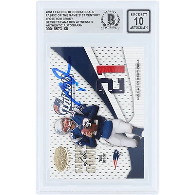 Tom Brady New England Patriots Autographed 2004 Donruss Playoff Leaf Certified Materials Fabric of the Game 21st Century Game-Worn Relic #FG-95 #4/21 Beckett Fanatics Witnessed Authenticated 10 Card