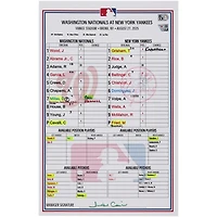 Washington Nationals Game-Used Lineup Card vs. New York Yankees on August 27, 2025