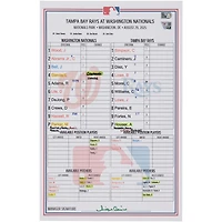 Washington Nationals Game-Used Lineup Card vs. Tampa Bay Rays on August 29, 2025