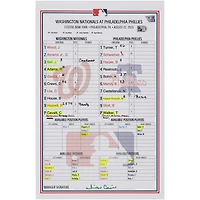 Washington Nationals Game-Used Lineup Card vs. Philadelphia Phillies on August 22, 2025