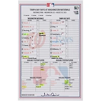Washington Nationals Game-Used Lineup Card vs. Tampa Bay Rays on August 30, 2025