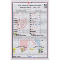 Washington Nationals Game-Used Lineup Card vs. Tampa Bay Rays on August 31, 2025