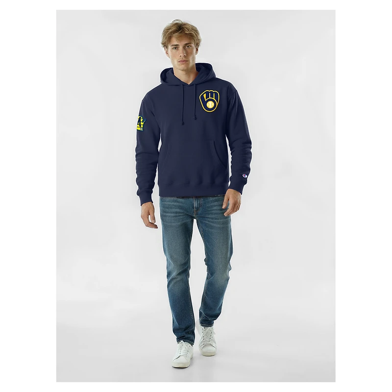 Men's Champion Navy Milwaukee Brewers Reverse Weave Chenille Hoodie