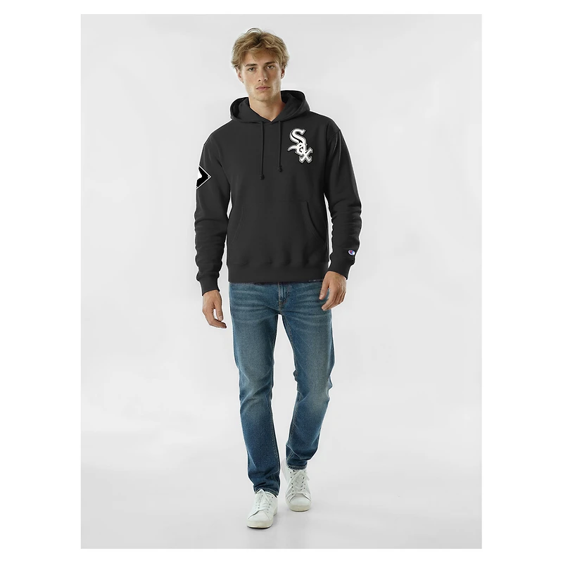 Men's Champion  Black Chicago White Sox Reverse Weave Chenille Hoodie