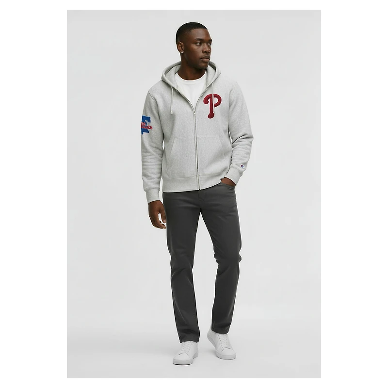 Men's Champion  Gray Philadelphia Phillies Reverse Weave Chenille Full-Zip Hoodie