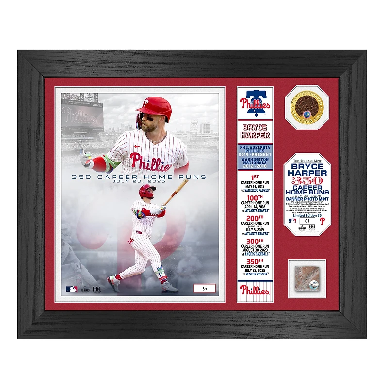 Bryce Harper Philadelphia Phillies Framed 11" x 14" 350th Home Run Milestone Collage with a Coin of Game-Used Dirt and Swatch of Game-Used Base - Limited Edition of 35