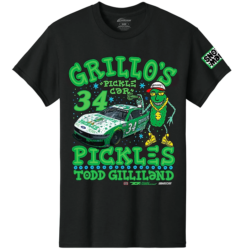 Men's Front Row Motorsports Black Todd Gilliland Grillo's Pickles T-Shirt