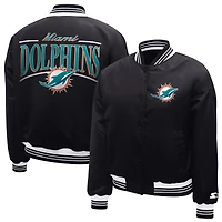 Women's Starter  Black Miami Dolphins Satin Full-Snap Varsity Jacket