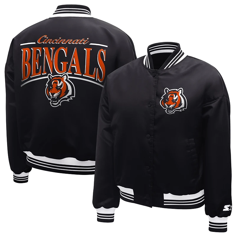 Women's Starter  Black Cincinnati Bengals Satin Full-Snap Varsity Jacket