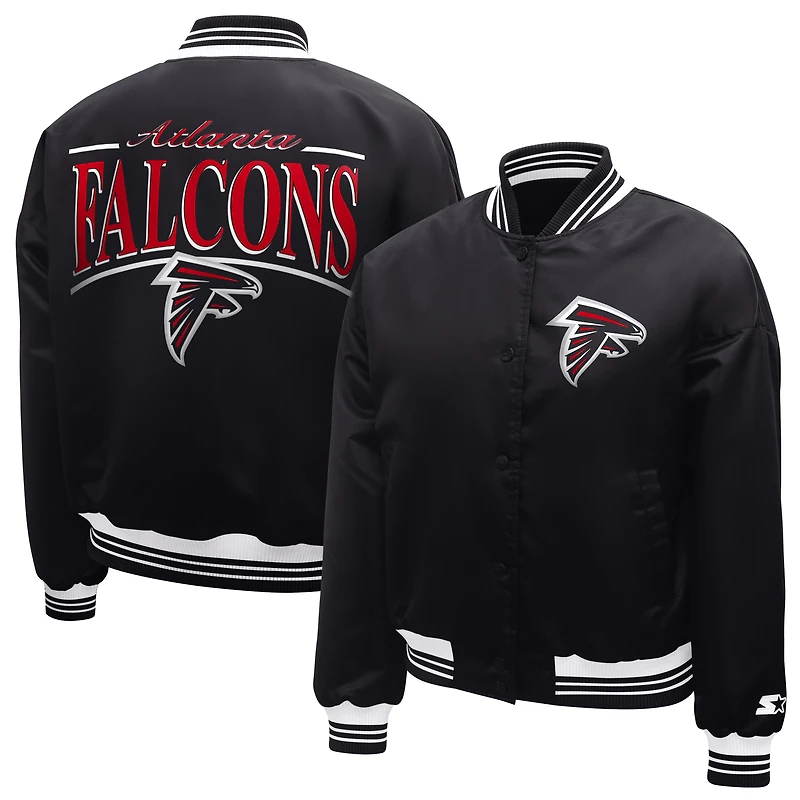 Women's Starter  Black Atlanta Falcons Satin Full-Snap Varsity Jacket
