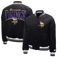Women's Starter  Black Minnesota Vikings Satin Full-Snap Varsity Jacket