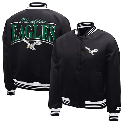 Women's Starter  Black Philadelphia Eagles Satin Full-Snap Varsity Jacket