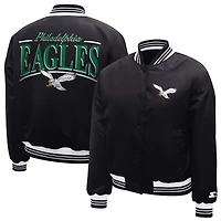 Women's Starter  Black Philadelphia Eagles Satin Full-Snap Varsity Jacket