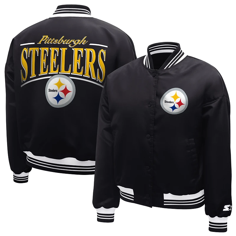 Women's Starter  Black Pittsburgh Steelers Satin Full-Snap Varsity Jacket