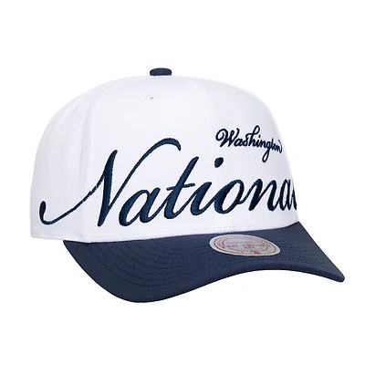 Unisex Mitchell & Ness White/Navy Washington Nationals XL Script Pro Crown Adjustable Hat