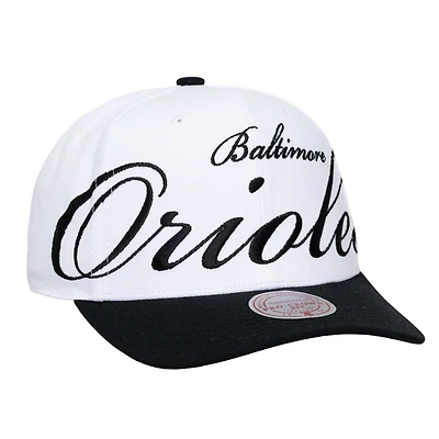 Unisex Mitchell & Ness White/Black Baltimore Orioles XL Script Pro Crown Adjustable Hat