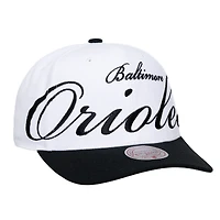 Unisex Mitchell & Ness White/Black Baltimore Orioles XL Script Pro Crown Adjustable Hat