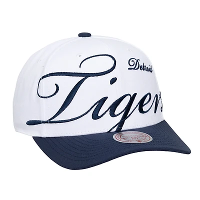 Unisex Mitchell & Ness White/Navy Detroit Tigers XL Script Pro Crown Adjustable Hat