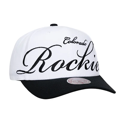 Unisex Mitchell & Ness White/Black Colorado Rockies XL Script Pro Crown Adjustable Hat