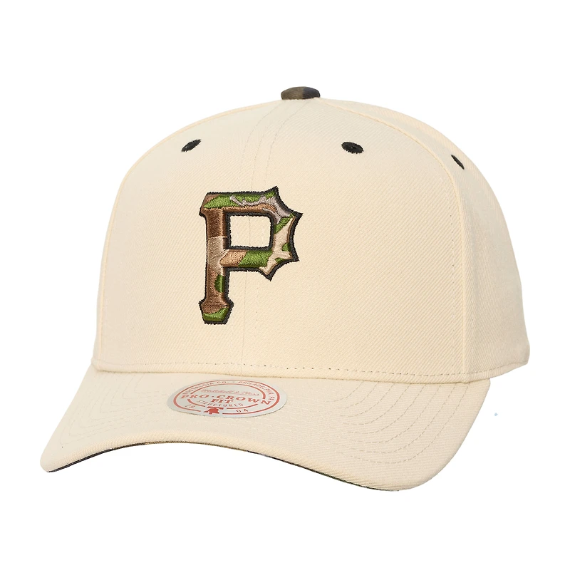 Unisex Mitchell & Ness Cream Pittsburgh Pirates Camo Logo Pro Crown Snapback Hat