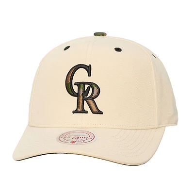Unisex Mitchell & Ness Cream Colorado Rockies Camo Logo Pro Crown Snapback Hat