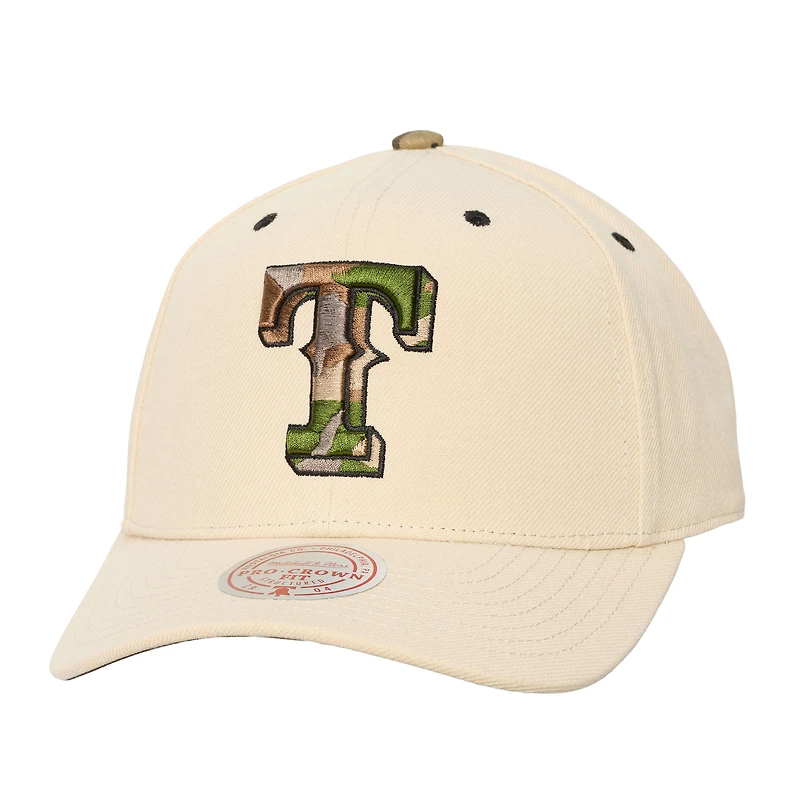 Unisex Mitchell & Ness Cream Texas Rangers Camo Logo Pro Crown Snapback Hat