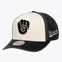 Unisex Mitchell & Ness Cream/Black Milwaukee Brewers Snow Block Pro Crown Snapback Hat
