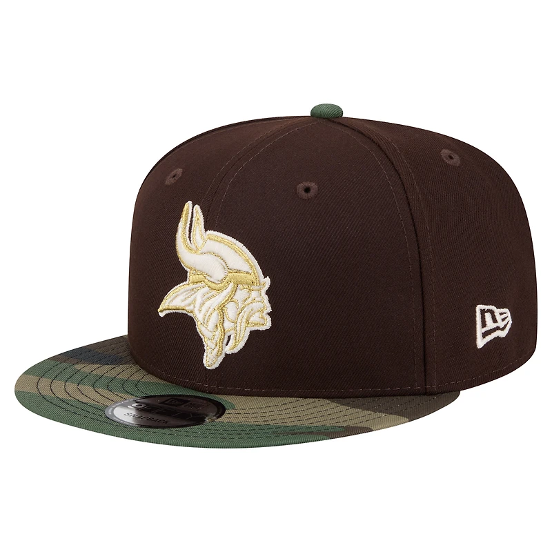Men's New Era  Dark Brown Minnesota Vikings Burnt Wood Camo 9FIFTY Snapback Hat
