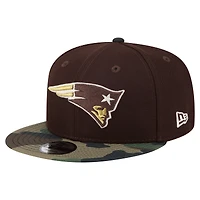Men's New Era  Dark Brown New England Patriots Burnt Wood Camo 9FIFTY Snapback Hat