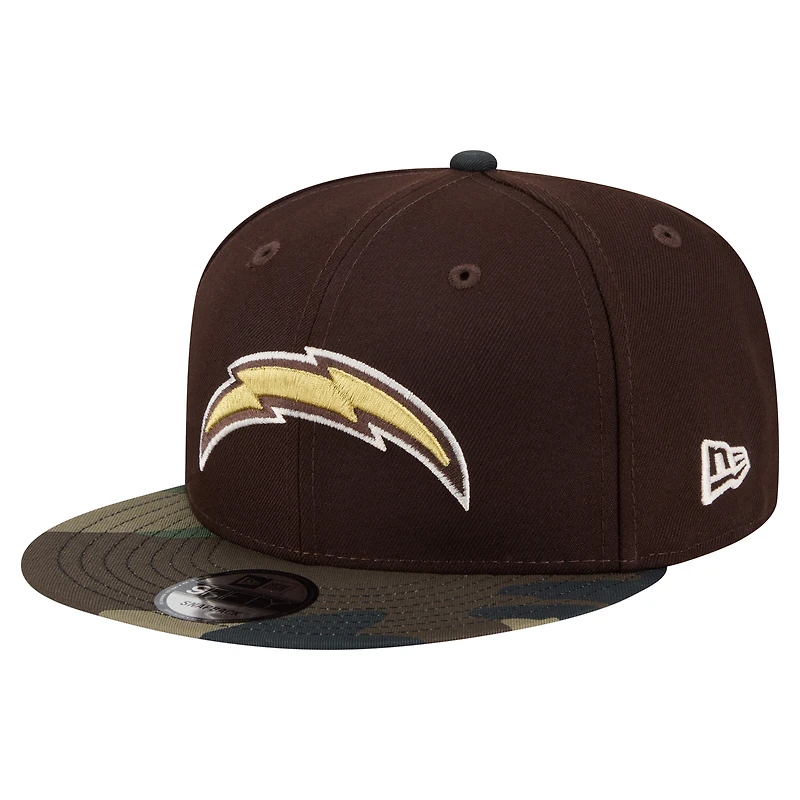Men's New Era Dark Brown Los Angeles Chargers Burnt Wood Camo 9FIFTY Snapback Hat
