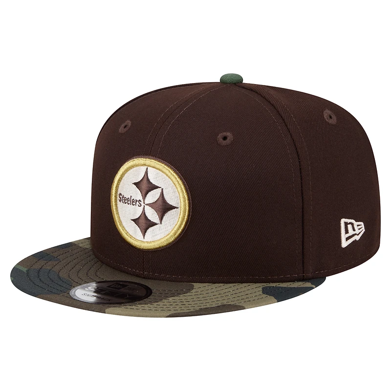 Men's New Era Dark Brown Pittsburgh Steelers Burnt Wood Camo 9FIFTY Snapback Hat