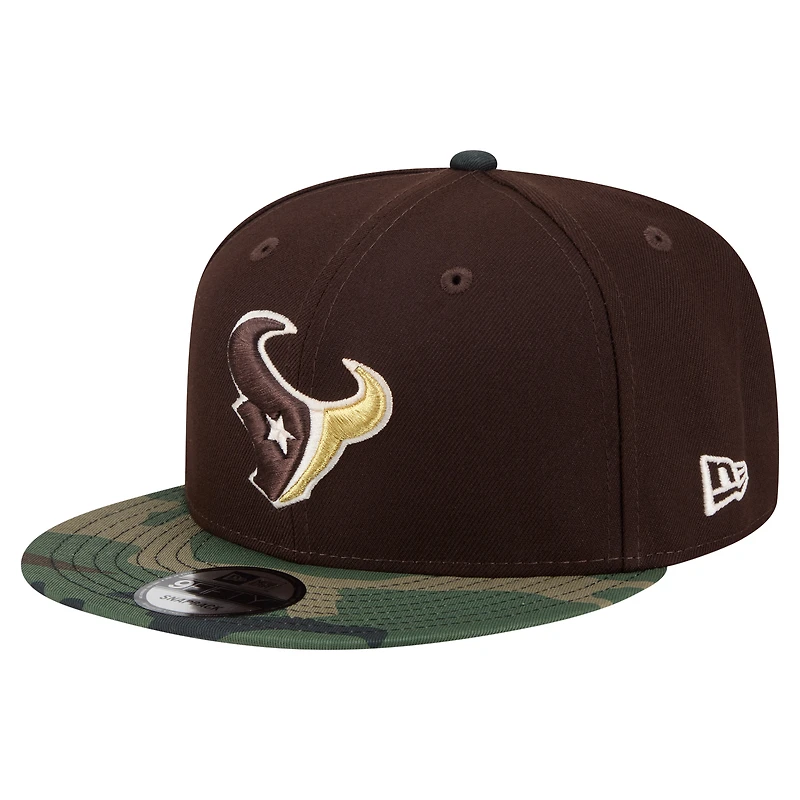 Men's New Era Dark Brown Houston Texans Burnt Wood Camo 9FIFTY Snapback Hat